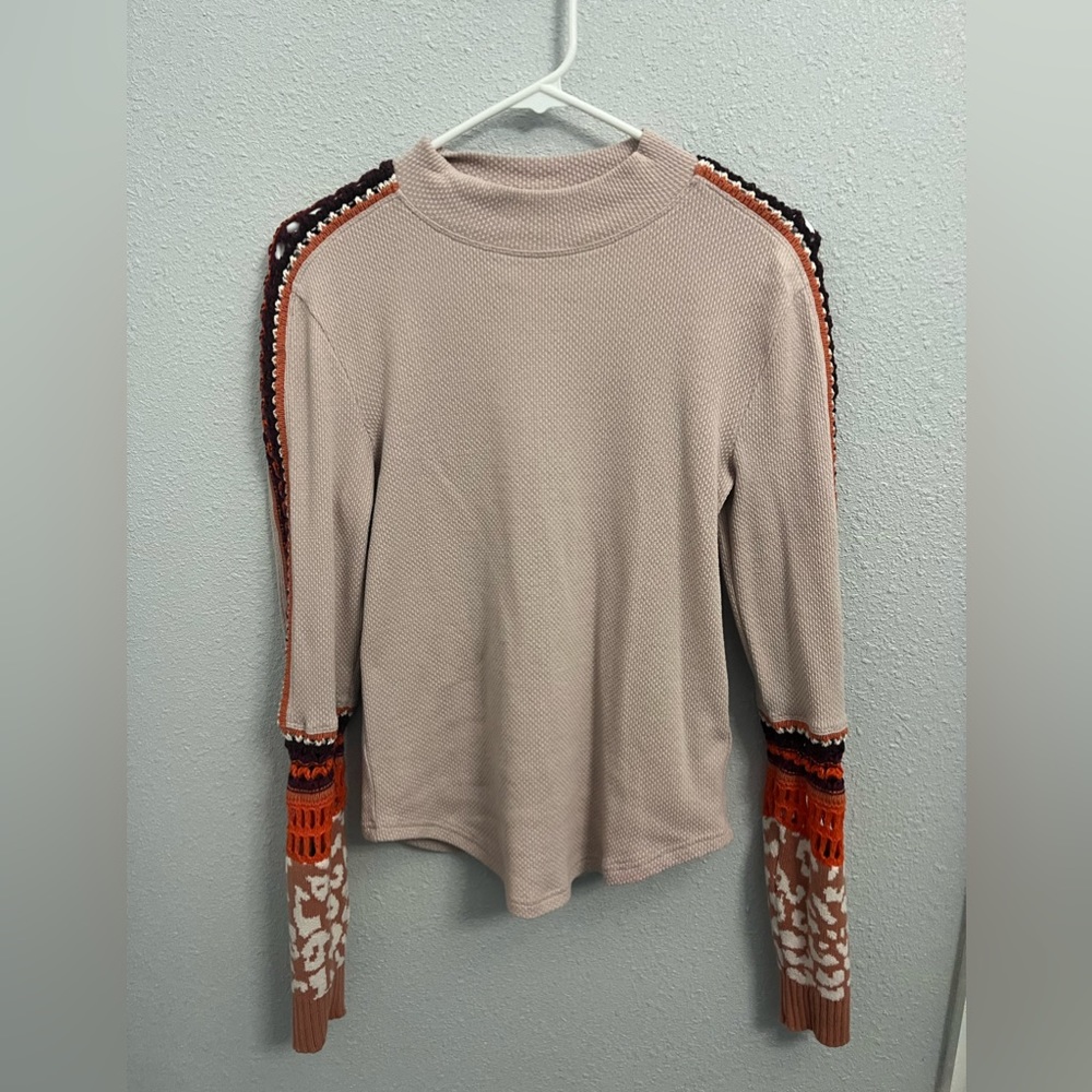 Free people switch it up cuff long sleeve, thermal shirt, size medium pink